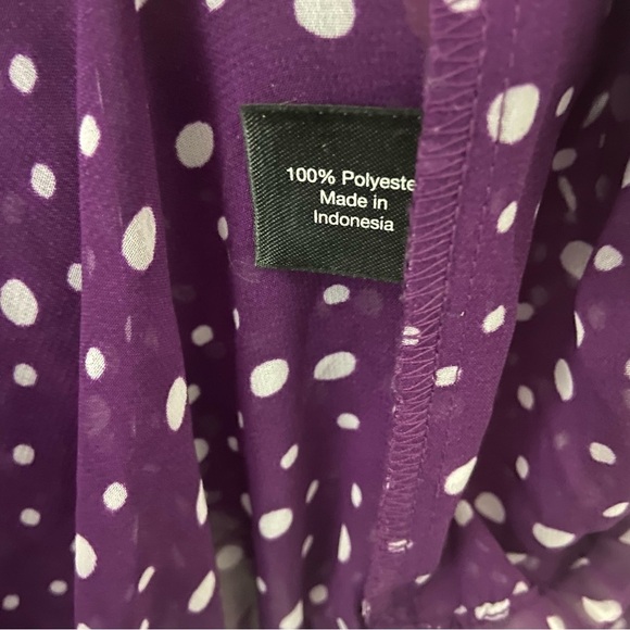 Lane Bryant Purple Polka Dots Blouse Sheer Lace Up Peasant Feminine Plus 22/24 - Picture 7 of 8